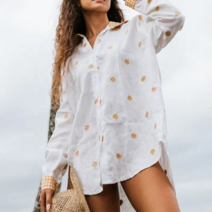 Chemise hawaïenne à manches longues pour femme grande taille, broderie, coupe ample, sur mesure, en microfibre extensible, design du fabricant - Product Image 4