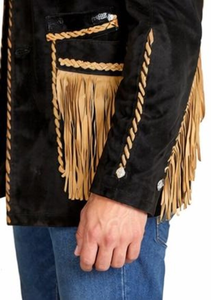 Veste Western Homme en Daim Noir à Franges, Style Moto Biker, Vintage Cowboy Rodeo, Vente en Gros Personnalisée - Product Image 3