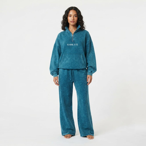 <b>Oversized</b> Quarter Zip Sweatshirt And <b>Sweatpants</b> Two Piece Women Tracksuit Streetwear Outfit OEM ODM Manufacturer - Product Image 1