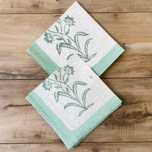 Hand Block Printed Cotton Placemats and Napkins <b>Set</b> Green Floral Table <b>Linens</b> - Product Image 3