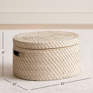 Top Selling High Quality Wholesale Handcrafted Round Woven Rattan <b>Box</b> With Handles For Home Organizer Decor - Product Image 5