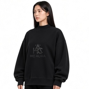 <b>Top</b> Demand Acid Washed Oversized Customizable <b>Fleece</b>/Cotton Sweatshirt Black Color Premium Mock Neck Drop Shoulder Pullover - Product Image 6