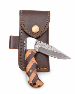 Cuchillo de Bolsillo Burraq Hecho a Mano con Acero de Damasco, Mango de Madera y Funda de Cuero, Punta de 8 Pulgadas, para Regalos y Actividades al Aire Libre - Product Image 4