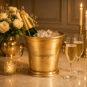 Seau à champagne contemporain en laiton martelé, refroidisseur de vin et de glace surdimensionné fait main, rafraîchisseur de bar haut de gamme pour fêtes - Product Image 5