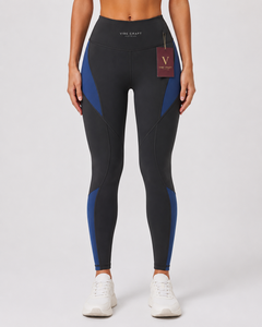 Vibe Craft Women's Mid Waist <b>Leggings</b> Black Teal Solid Spandex/<b>Polyester</b> Quick Dry Anti-Bacterial Breathable Warm All Seasons - Product Image 5