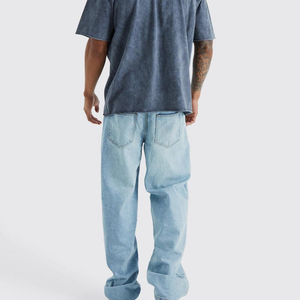 Jeans Casuales de Mezclilla de Algodón de Alta Calidad Personalizados, Corte Holgado y Pierna Ancha para Hombre, con Función de Secado Rápido y Cierre de Cremallera - Product Image 2