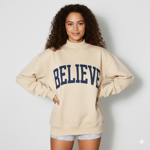 Pull molletonné oversize pour femme en coton 100% doux et épais, col montant imprimé, qualité supérieure - Product Image 2