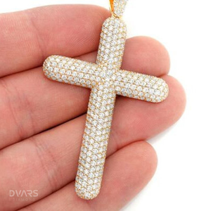 Pendentif Croix Géante Dvars en Argent Sterling 925 Plaqué Or avec Moissanite, Bijou Unisexe Hip Hop Religieux Type 3D - Product Image 6