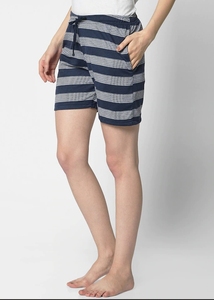 Shorts en coton tricoté rayé pour femme, taille élastique, décontracté, respirant, coupe régulière, taille mi-haute - Product Image 5