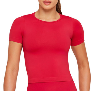 Camiseta informal de manga corta para mujer, cuello redondo, corte regular, tejido de punto, transpirable, de secado rápido, para uso diario, ajuste relajado, transpirable - Product Image 1
