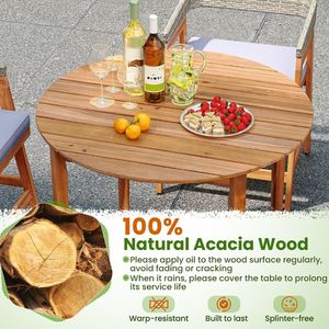 Tavolo da Pranzo Rotondo in Legno di Acacia da 36 Pollici per 4 Persone, per Uso in Giardino o Patio - Product Image 6