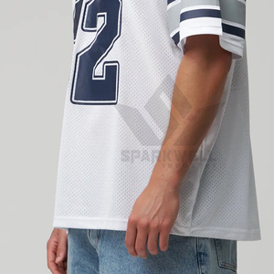 Maillot de football américain blanc pour homme, col en V, manches courtes, numéro 32, en twill, respirant, en polyester, uniforme d'équipe personnalisé - Product Image 5