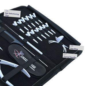 Kit d'outils pour extensions capillaires en acier inoxydable : Pince à sertir pour micro-perles, Crochet de tirage, Peigne à queue, Aiguille à velcro, Ciseaux, Pinces - Product Image 4