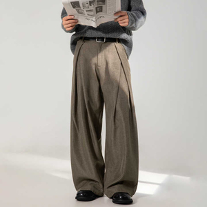 Pantalones Casuales de Pierna Ancha para Hombre, Tejido Grueso, Cierre de Botones, Transpirables, de Algodón, con Frente Plano, Resistentes al Agua, Lavado Ácido, Personalizados OEM 2026 - Product Image 1