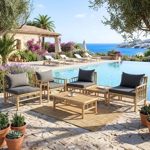 Ensemble de meubles de jardin en bambou pour l'extérieur – Ensemble de canapés en bambou naturel avec coussins par King Craft Viet - Product Image 1