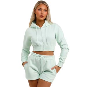 Venta al por mayor Crop Top Jogger Set Mujer Verano Personalizado Deporte 2 piezas Conjunto corto Ropa de mujer - Product Image 1