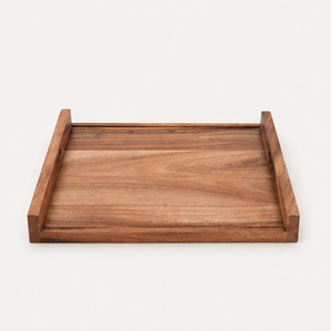 Custom Logo Natural Acacia Wood Serving <b>Tray</b> With Cutout Handles Durable Square Wooden Platter For <b>Breakfast</b> Coffee Table - Product Image 3