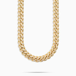 Cadena Cubana de Moissanita VVS de 12MM, Chapada en Oro Amarillo sobre Plata de Ley 925, Joyería Hip Hop - Product Image 1