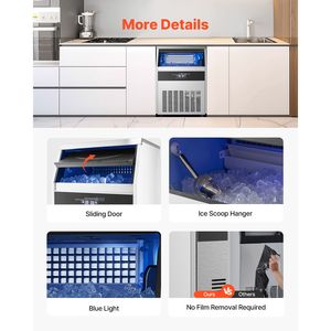Macchina per il Ghiaccio Professionale da Cucina, Produzione 160 libbre/24H, Capacità di Stoccaggio 66 libbre, 80 Cubetti di Ghiaccio, 15 Minuti, Display Digitale LED - Product Image 6