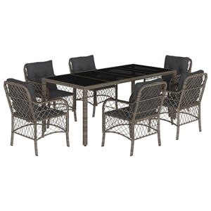Juego de Comedor de Jardín de 7 Piezas de Mimbre Sintético Gris Resistente a los Rayos UV, Resistente a la Intemperie y Elegante - Product Image 2