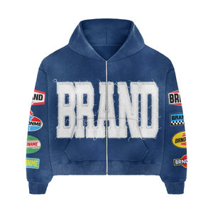 Survêtement unisexe en coton bleu délavé à l'acide 2026 |   Ensemble respirant et écologique avec fermeture éclair |   Impression personnalisée hiver OEM - Product Image 4