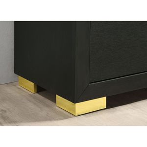 Set Camera da Letto in Stile Contemporaneo 3 Pezzi: Letto Queen Size e 2 Comodini con Gambe Dorate, Mobili in Legno Nero Imbottiti - Product Image 6