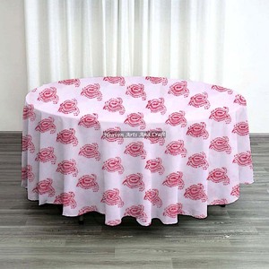 Round Hand Block Printed Pure Cotton Tablecloth Indian Farmhouse Wedding Decorative Linen Handmade <b>Table</b> <b>Cover</b> - Product Image 2