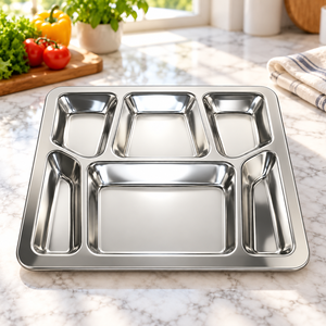 Bandeja de Comida de Acero Inoxidable con 6 Compartimentos, Plato Rectangular para Servir Comida, Vajilla para Buffet, Restaurante y Hogar - Product Image 3