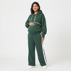 Conjunto de Maternidad y Lactancia para Mujer, Sudadera Casual con Cremallera, 100% Algodón Felpa, Manga Larga, Hombros Caídos - Product Image 1
