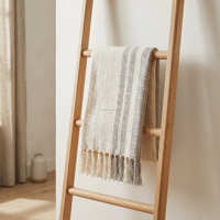 Plaid en coton slub rayé noir et naturel, tissé à la main, pour canapé, lit et décoration intérieure contemporaine