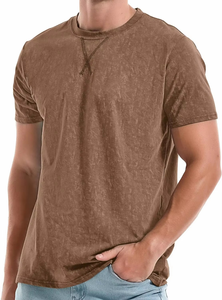 T-shirt uni délavé tendance pour homme, en coton premium, manches courtes, matière douce pour la peau, coupe confortable, OEM ODM, vente en gros, export - Product Image 2