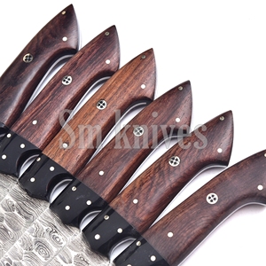 6-Piece Damascus Steel Hunting Knife Set Wood Handle <b>Drop</b> Point Bevel Blade OEM/ODM Kitchen Cutlery Gift <b>Box</b> Includes - Product Image 3