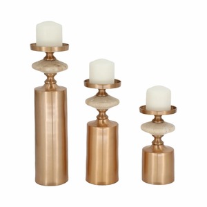 Ensemble de 3 bougeoirs en aluminium doré, élégants, pour table, pour la maison, l'hôtel, les mariages et les événements, au prix le plus bas - Product Image 1