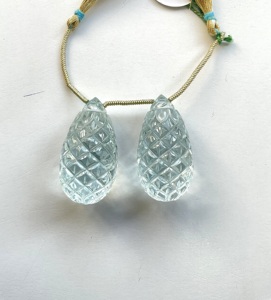 Aigue-marine naturelle, 2 pièces, gouttes sculptées fantaisie, pierres précieuses pour la fabrication de bijoux fins - Product Image 2