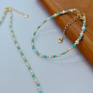 Collar de Perlas de Agua Dulce Naturales de Estilo Antiguo de Zhuji de 3-4 mm con Turquesa, Accesorios Casuales de Lujo - Product Image 3