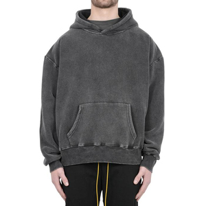 Sweat-shirt à capuche surdimensionné pour homme, style vintage, 100% coton, tissu éponge français lavé, couleur unie, pull décontracté, streetwear d'hiver - Product Image 1