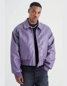 URBANGAZER Men's 100% Polyester Leather Jacket Stand Collar <b>Covered</b> <b>Button</b> Patchwork Design Windproof Breathable Thick - Product Image 1
