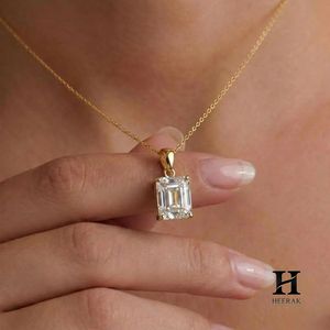 14k <b>Solid</b> <b>Gold</b> Emerald Cut Moissanite <b>Pendant</b> Necklace Minimalist Solitaire Engagement Jewelry Gift for Women - Product Image 1