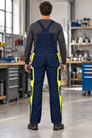 Pantalon de travail industriel en coton, salopette uniforme avec bretelles réglables, poche poitrine sécurisée, rangement cargo, résistant à l'eau, contrasté