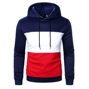 Sweat-shirt à capuche pour homme, style patchwork color block, coupe classique, tricoté, décontracté, automne, bleu, blanc, rouge - Product Image 1