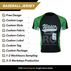 Maillot de baseball personnalisé Wasco unisexe à manches courtes, anti-humidité, coupe ample, fermeture à boutons-pression, vert et noir, tenue d'équipe - Product Image 2