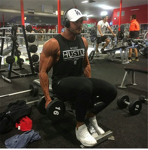 Camiseta Deportiva sin Mangas para Hombre, Color Negro, con Estampado Hustle, Cuello Redondo, Transpirable, para Entrenamiento, Ropa Deportiva Informal - Product Image 1