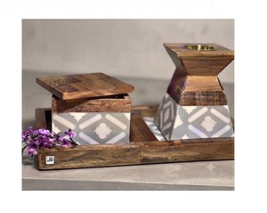 Lujoso Juego de Quemador de Incienso de Sándalo con Incrustaciones de Madreperla, Decoración Aromática Hecha a Mano con Carbón y Bandeja - Product Image 1