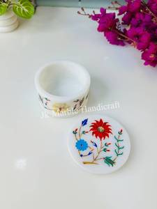 White Floral Thanksgiving Jewelry Box Round Decorative Storage <b>Case</b> Inlaid Trinket Organizer for Gift and Vanity - Product Image 3