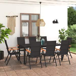 Conjunto de Comedor de Ratán PE Negro y Marrón con Asientos Grandes para Jardín - Product Image 1