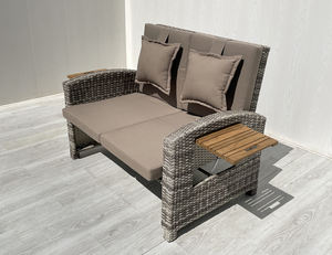 DS00054 Bahia Mobilier d'extérieur moderne pour villa, Chaise longue et causeuse en acier et bois de teck, réglable à l'infini, non pliable, en polyester - Product Image 4