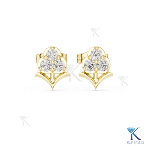 Lab Grown Diamond Trefoil Floral Cluster <b>Stud</b> Earrings 14K 18K Solid Gold 3 Stone Fine Women Jewelry Bridal Anniversary Gift - Product Image 4