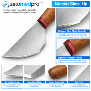 Straight Leather Skiving Knife Curved Stainless Steel Jewelry Blade Wooden Handle Leather Trimming Shaping <b>Tool</b> ZETOMEDPRO - Product Image 4
