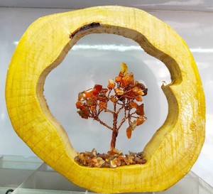 Figurine d'arbre en pierre naturelle, cadre en bois, mascotte en pierre sculptée, Feng Shui, décoration écologique pour la maison, cadeau fabriqué en Chine - Product Image 3