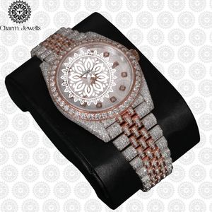 Reloj de Lujo para Hombre Charm Jewells, Caja de Acero Inoxidable de 40 mm, Movimiento Mecánico, Detalles de Diamantes, Correa de Cuero, Resistente al Agua 10 Bar - Product Image 5